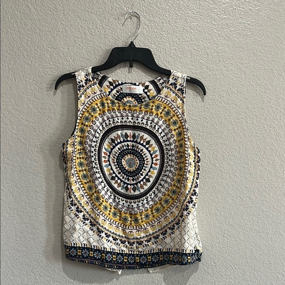 Renee C. Tops - Renee C. Women's Blue Cream Geometric Fitted Sleeveless Top Sz M Summer Wear